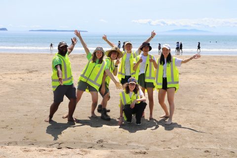 Forest & Bird Youth Auckland crew at a beach