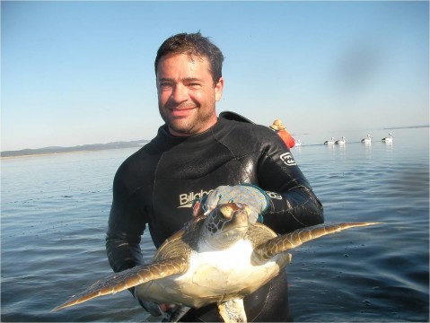 Dan Godoy with a green turtle